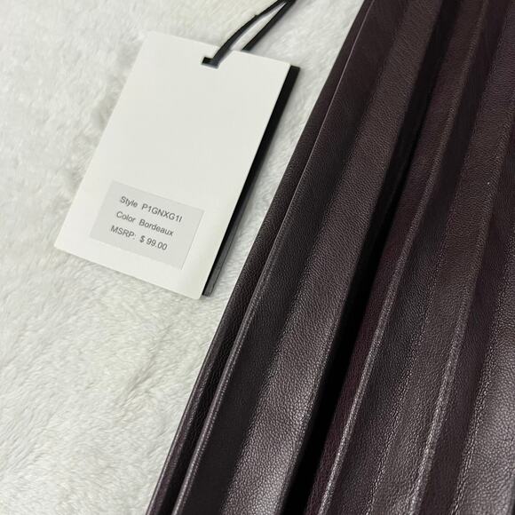 DKNY Women's Bordeaux brown faux leather pleated skirt NWT - Picture 10 of 13